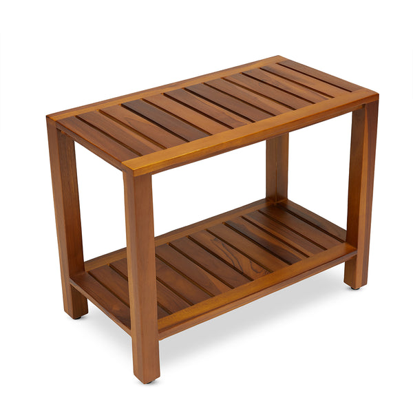 Teak Shower Bench 24 Inch For Bathroom, Spa - Fully Assembled, The Eske